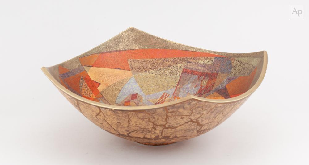 Tony Laverick comparable auction result: tony laverick born 1961 a large square white porcelain bowl with lustred metallic decoration painted tl mark dated 2002 33 x 32 5cm