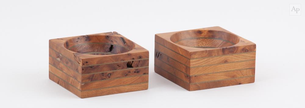 John Makepeace comparable auction result: john makepeace born 1939 a pair of square inlaid wooden bowls candleholders stamped marks 7 5cm x 7 5xcm 2