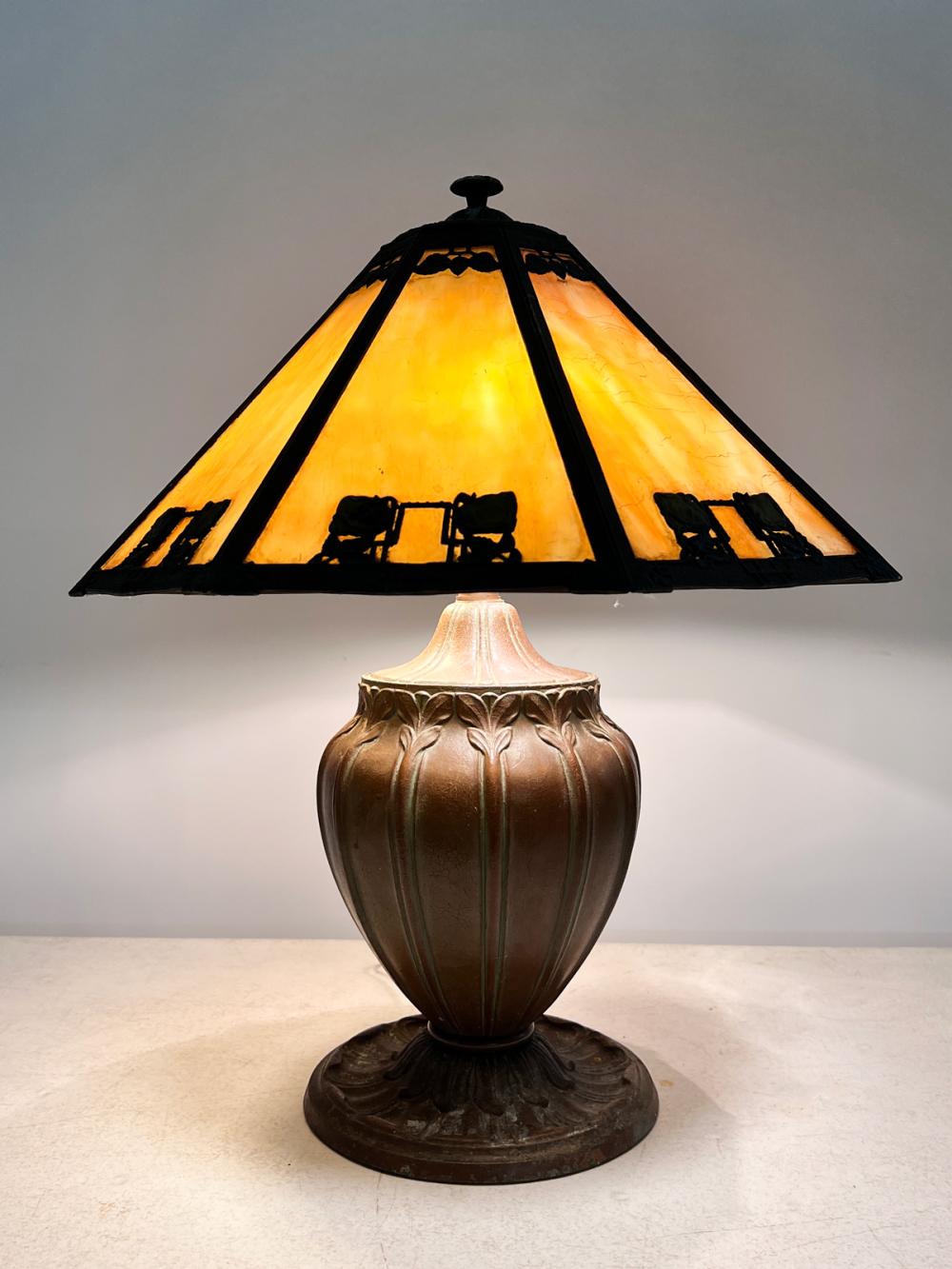 Edward Miller comparable auction result: edward miller co slag glass parlor lamp