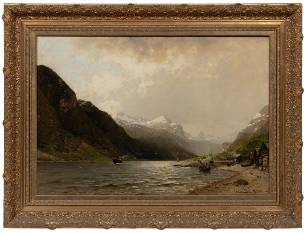 Georg Anton Rasmussen comparable auction result: georg anton rasmussen norwegian 1842 1914 coastal village in the fjord oil on canvas