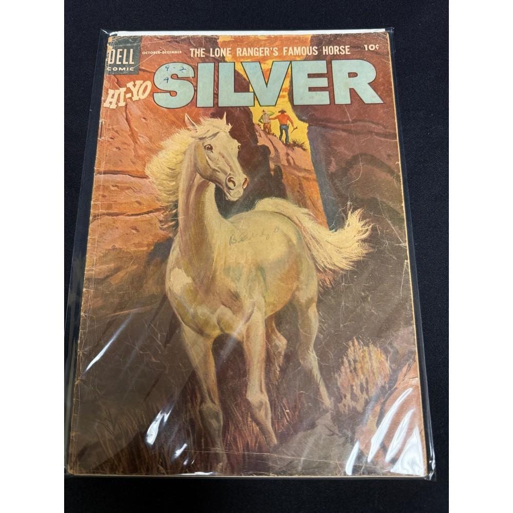 Vintage comic book cover featuring a white horse with the title “The Lone Ranger” and DELL logo, October–December issue.