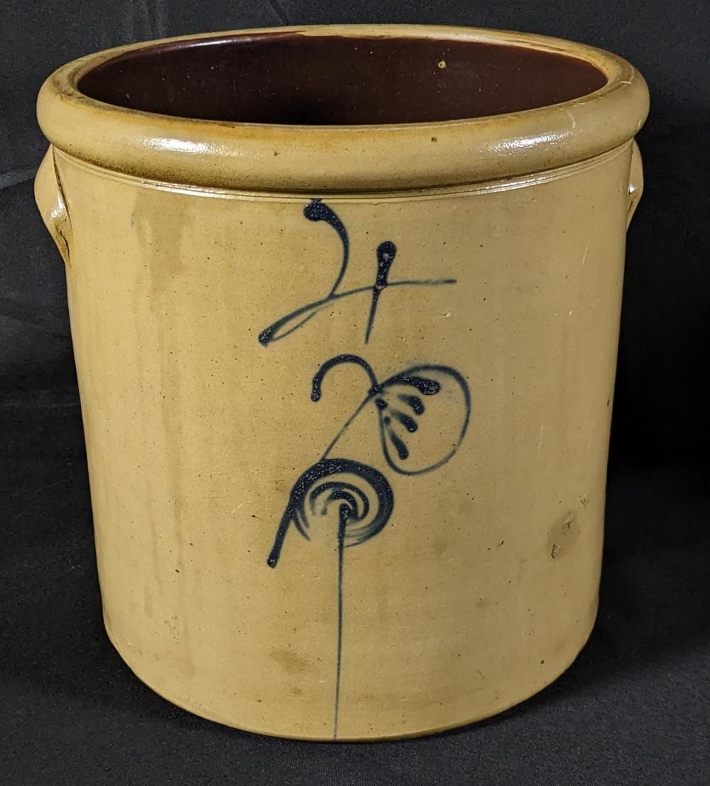 4 GAL RED WING SALT GLAZE STONEWARE CROCK COBALT BLUE SINGLE "P" DECORATION sold by Millers Auction Co., lot 65 — auction record photograph