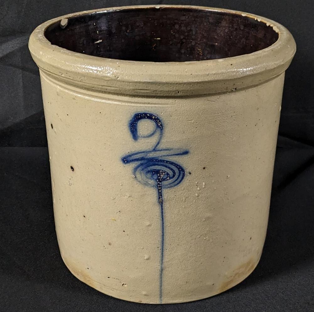 2 GAL SALT GLAZE BOTTOM SIGNED MINNESOTA STONEWARE RED WING COBALT BLUE TARGET DECORATED CROCK sold by Millers Auction Co., lot 67 — auction record photograph