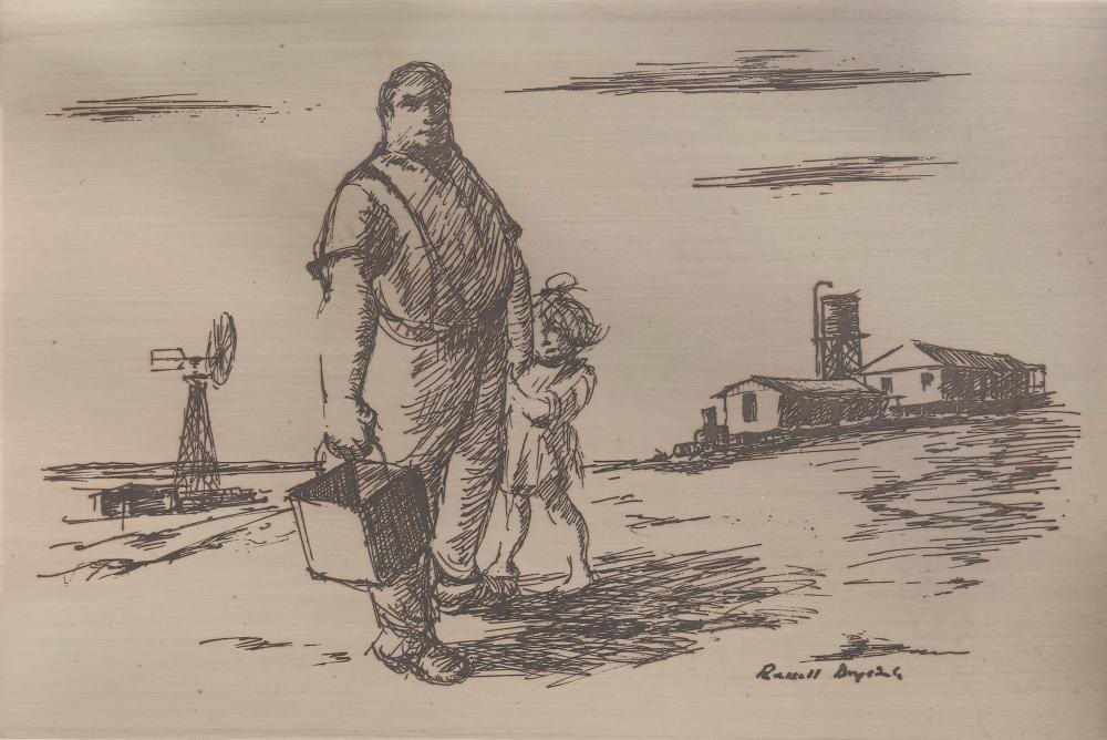 Russell Drysdale comparable auction result: russell drysdale 1912 1981 caretaker and his daughter whipple creek bore 1980