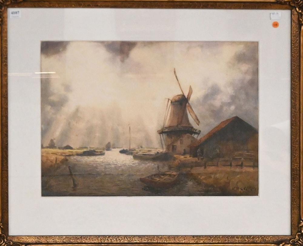 John Ernest Aitken comparable auction result: john ernest aitken a landscape with a windmill beside a canal