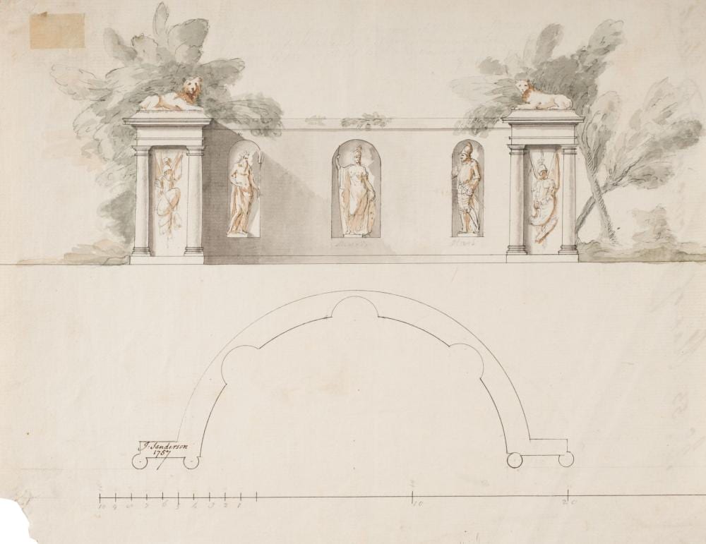 sanderson john british architect active 1730 1774 plan of an ornamented wall 1757 · Dominic Winter Auctions · 2025-11-12 Sandra Leveson comparable auction result: sanderson john british architect active 1730 1774 plan of an ornamented wall 1757