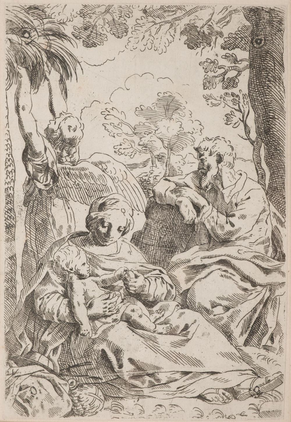 Simone Cantarini comparable auction result: simone cantarini 1612 1648 the rest on the flight into egypt engraving