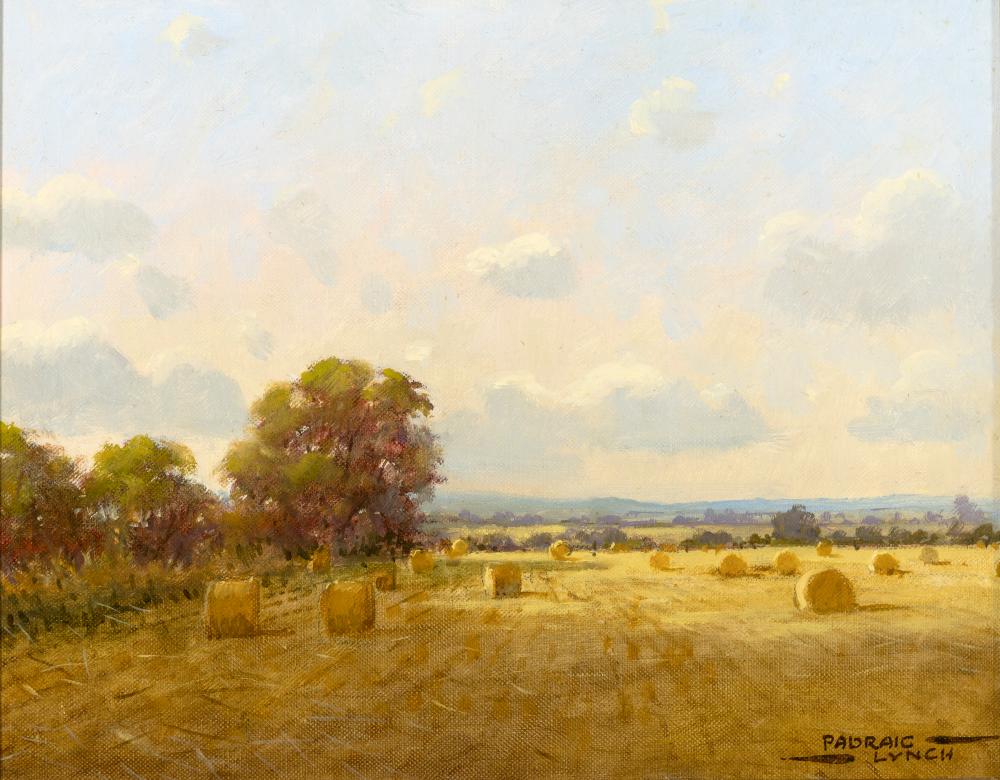 Padraig Lynch comparable auction result: padraig lynch b 1936 after the harvest 1997 oil on board 20 x 25 5cm 8 x 10 signed inscribed with title and dated 1997 on artist s label verso