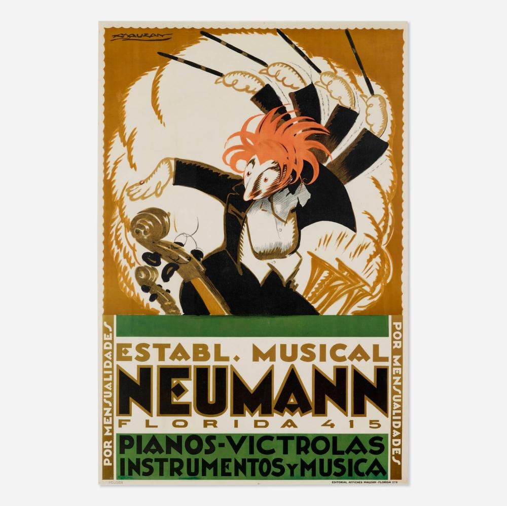 Achille Lucien Mauzan comparable auction result: achille lucien mauzan establ musical neumann florida 415 vintage poster