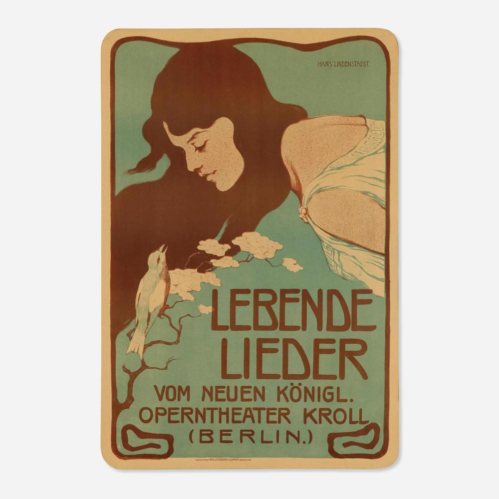 Hans Lindenstaedt comparable auction result: hans lindenstaedt lebende lieder vom neuen konigl operntheater kroll vintage poster