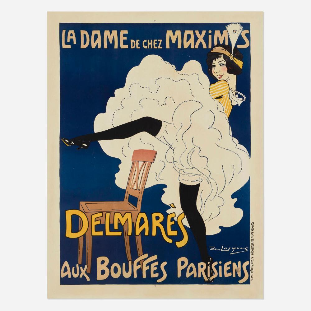 Daniel de Losques comparable auction result: daniel de losques la dame de chez maxim s delmare s aux bouffes parisiens vintage poster