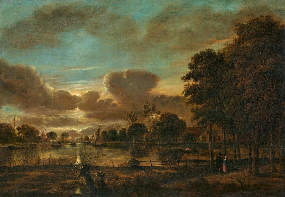 Aert van der Neer comparable auction result: aert van der neer moonlit canal landscape with walkers