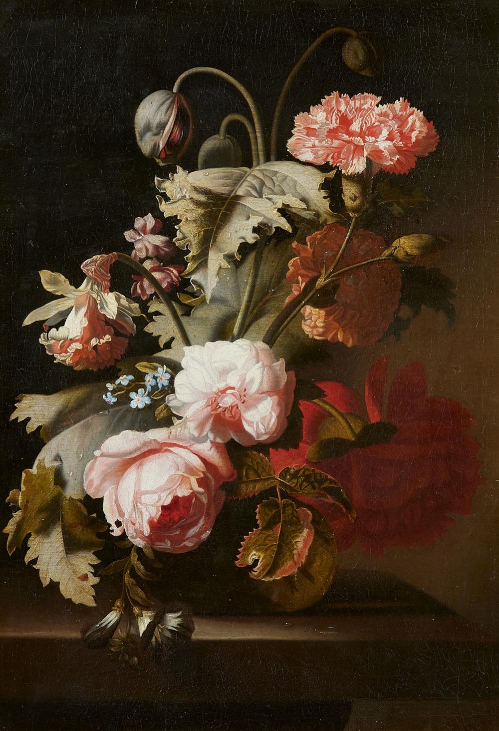 Simon Verelst comparable auction result: simon verelst flowers in a glass vase on a stone ledge