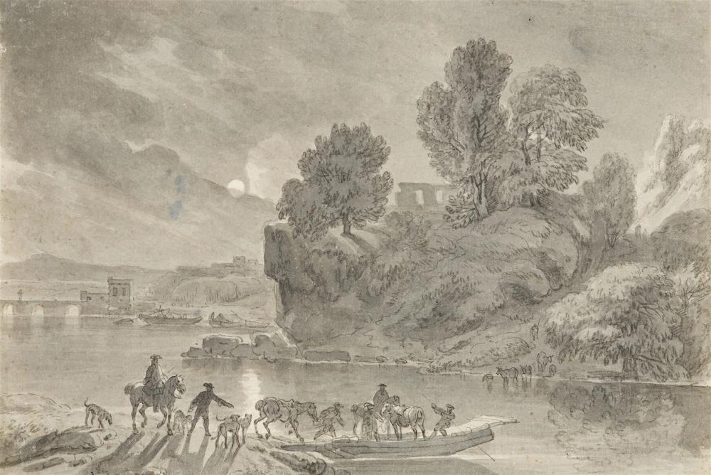 Dirk Maes comparable auction result: dirck maes a ferry with horsemen on the riverbank in the moonlight