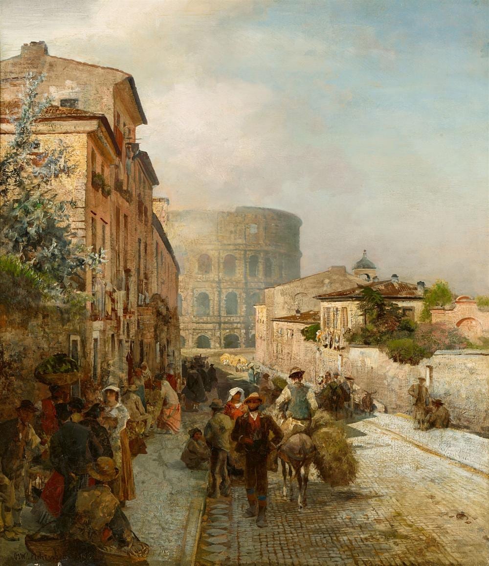 Oswald Achenbach comparable auction result: oswald achenbach a street in rome with a view of the colosseum
