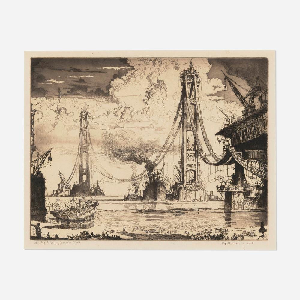 Reynold Henry Weidenaar comparable auction result: reynold henry weidenaar building the bridge mackinac straits