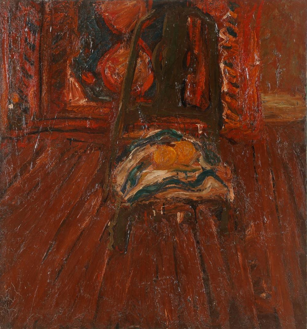 Jay Milder comparable auction result: jay milder american b 1934 oranges on a chair seat 1958