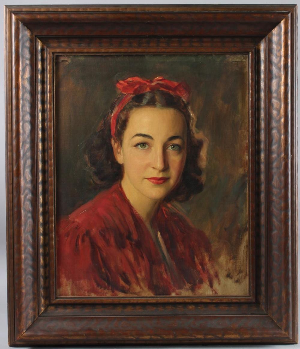 Henrique Medina comparable auction result: henrique medina 1901 1988 portrait of a lady oil on canvas reverse inscribed charlotte ann routledge