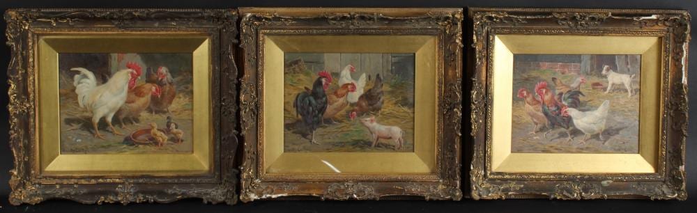 Claude Cardon comparable auction result: claude cardon 1892 1915 farmyard scenes of chickens three oils on canvas signed 16 5 x 21 5cm 3