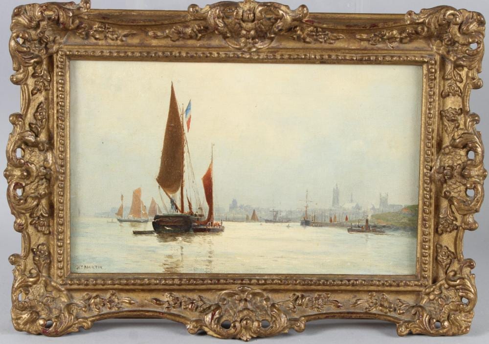 Henry (1832) Martin comparable auction result: henry martin 1835 1908 fishing boats in harbour oil on canvas signed 14 x 23cm