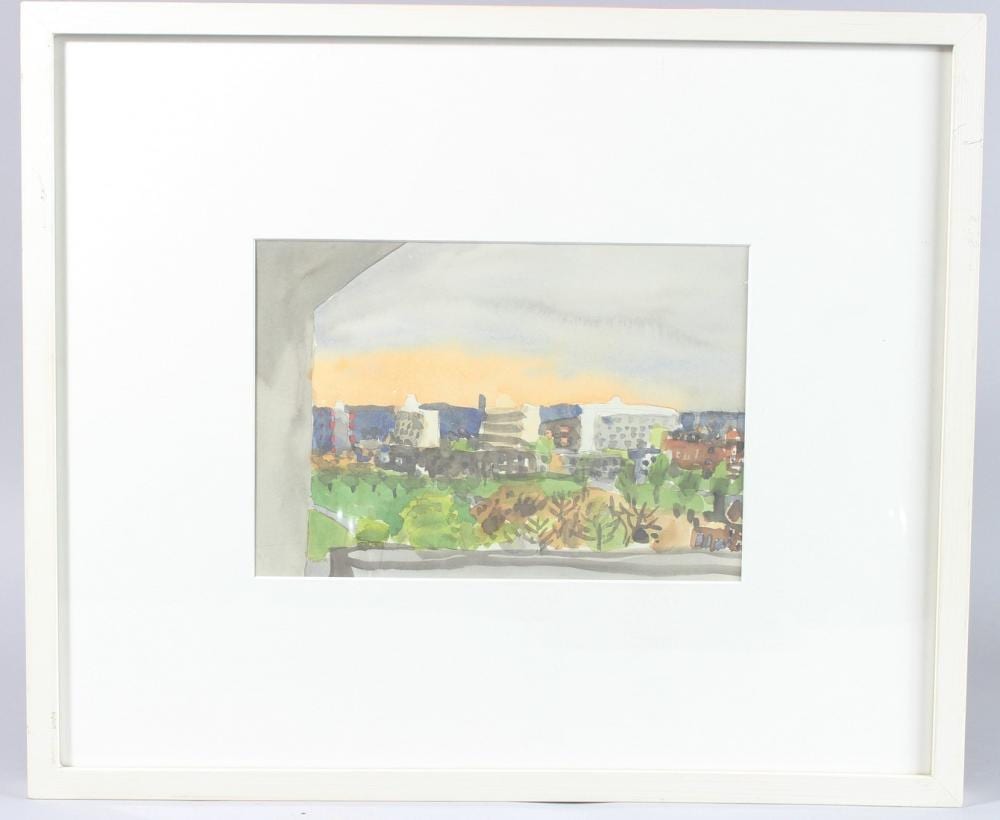Danny Markey comparable auction result: danny markey b 1965 townscape view from a window watercolour 17 x 24cm