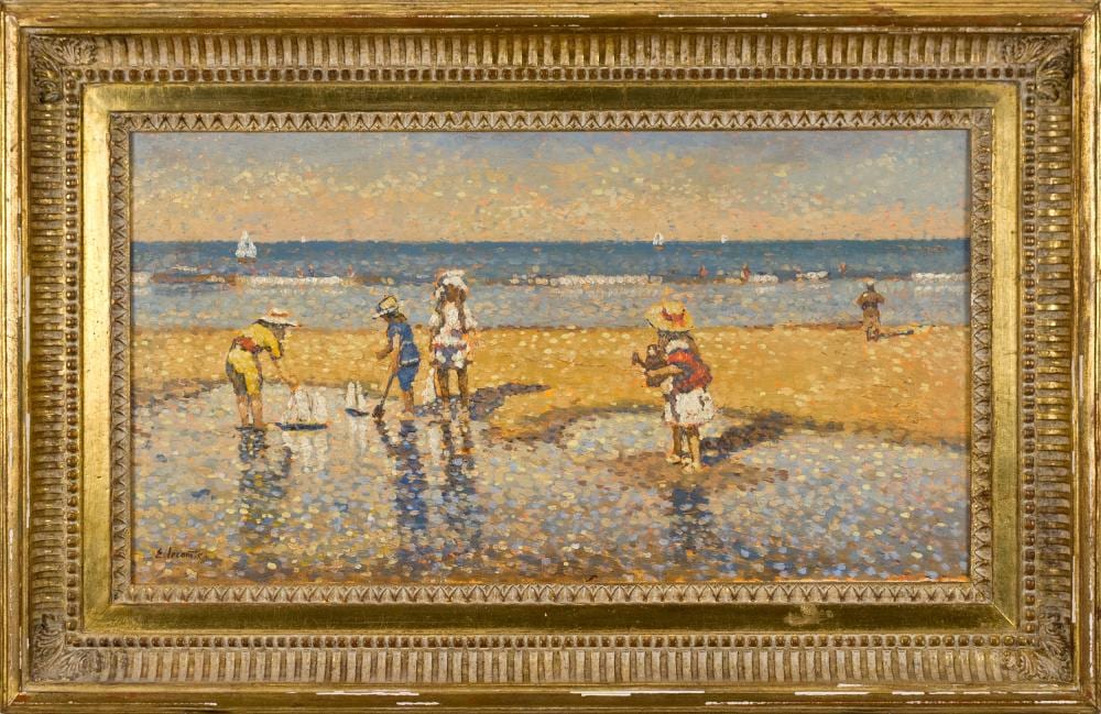 emile lecomte oil children playing on beach · William Smith Auctions · 2025-11-19 Emile Lecomte comparable auction result: emile lecomte oil children playing on beach