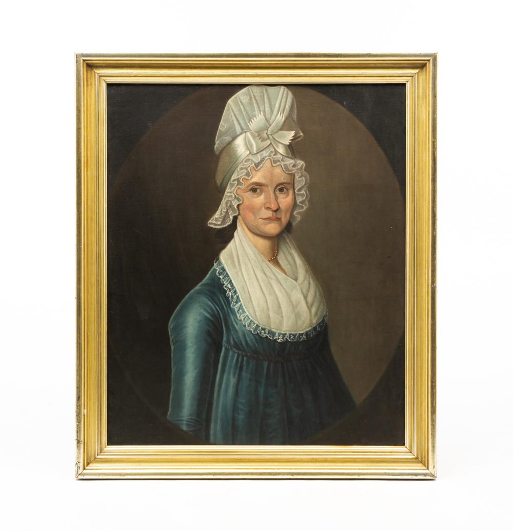 william jennys american 1774 1859 folk art portrait of a lady wearing a white headdress oil on canvas · Amelia Jeffers · 2025-11-28 William Jennys comparable auction result: william jennys american 1774 1859 folk art portrait of a lady wearing a white headdress oil on canvas