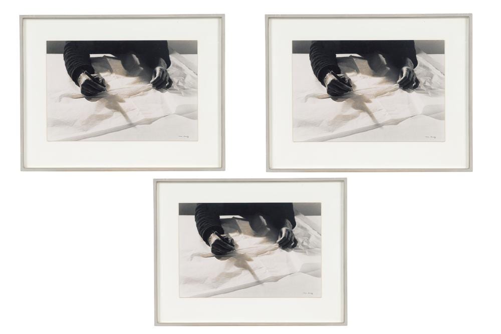 Helena Almeida comparable auction result: helena almeida 1934 2018 sans titre tryptique 1977 photo en noir et blanc une sign e et dat e en bas droite