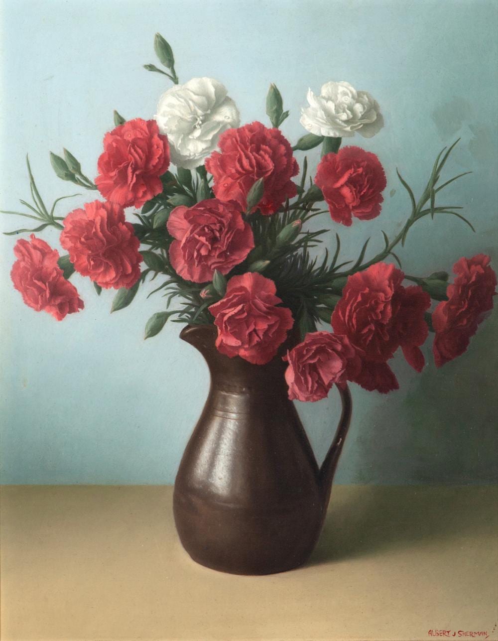Albert Sherman comparable auction result: albert john sherman still life oil on board