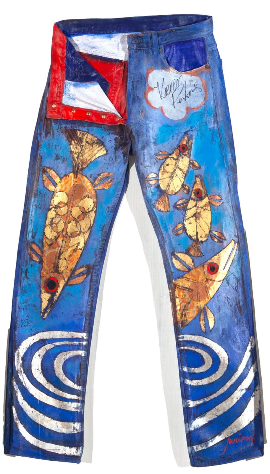 Robert Juniper comparable auction result: robert juniper untitled oil and gold leaf on blue denim