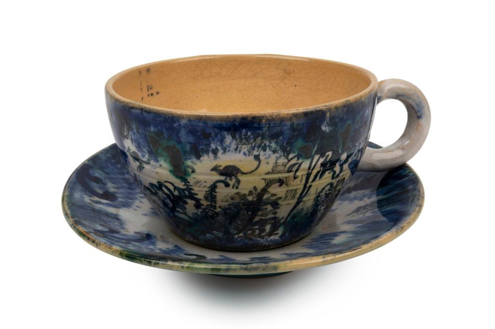 Neil Douglas comparable auction result: neil douglas and arthur merric boyd pottery teacup and saucer with hand painted kangaroos in landscape