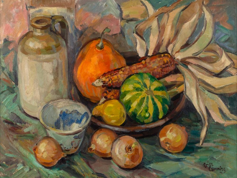 Criss Canning comparable auction result: criss canning 1947 still life with corn oil on canvas board signed lower right criss canning 45 x 60cm 61 x 76cm overall