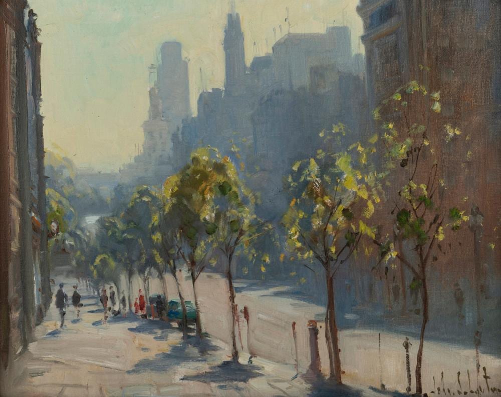 John Loxton comparable auction result: john loxton 1903 1969 melbourne street scene oil on board signed lower right john loxton 39 x 49cm 48 x 58cm overall