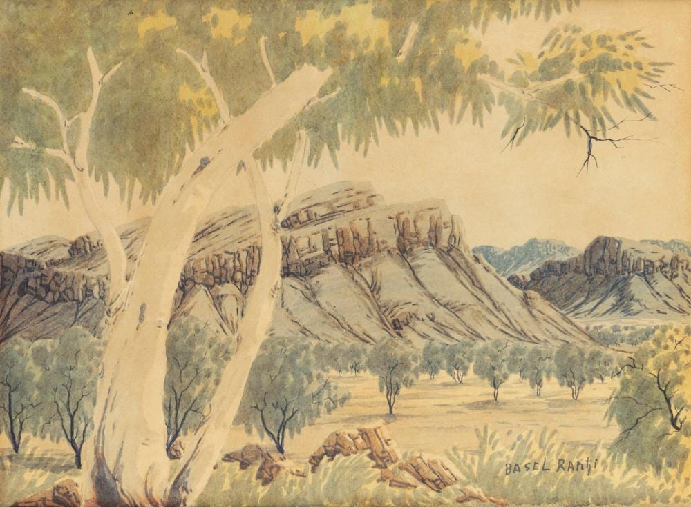 Basel Rantji comparable auction result: basil rantji 1936 1999 hermannsburg school landscape watercolour signed lower right basel rantji 27 x 35cm 56 x 66cm overall