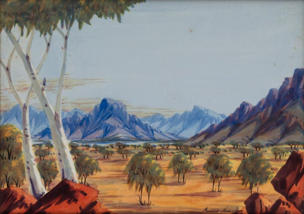Maurice Namatjira comparable auction result: maurice namatjira 1939 1977 untitled hermannsburg school watercolour signed lower right maurice namatjira 26 x 36cm 33 x 43cm overall