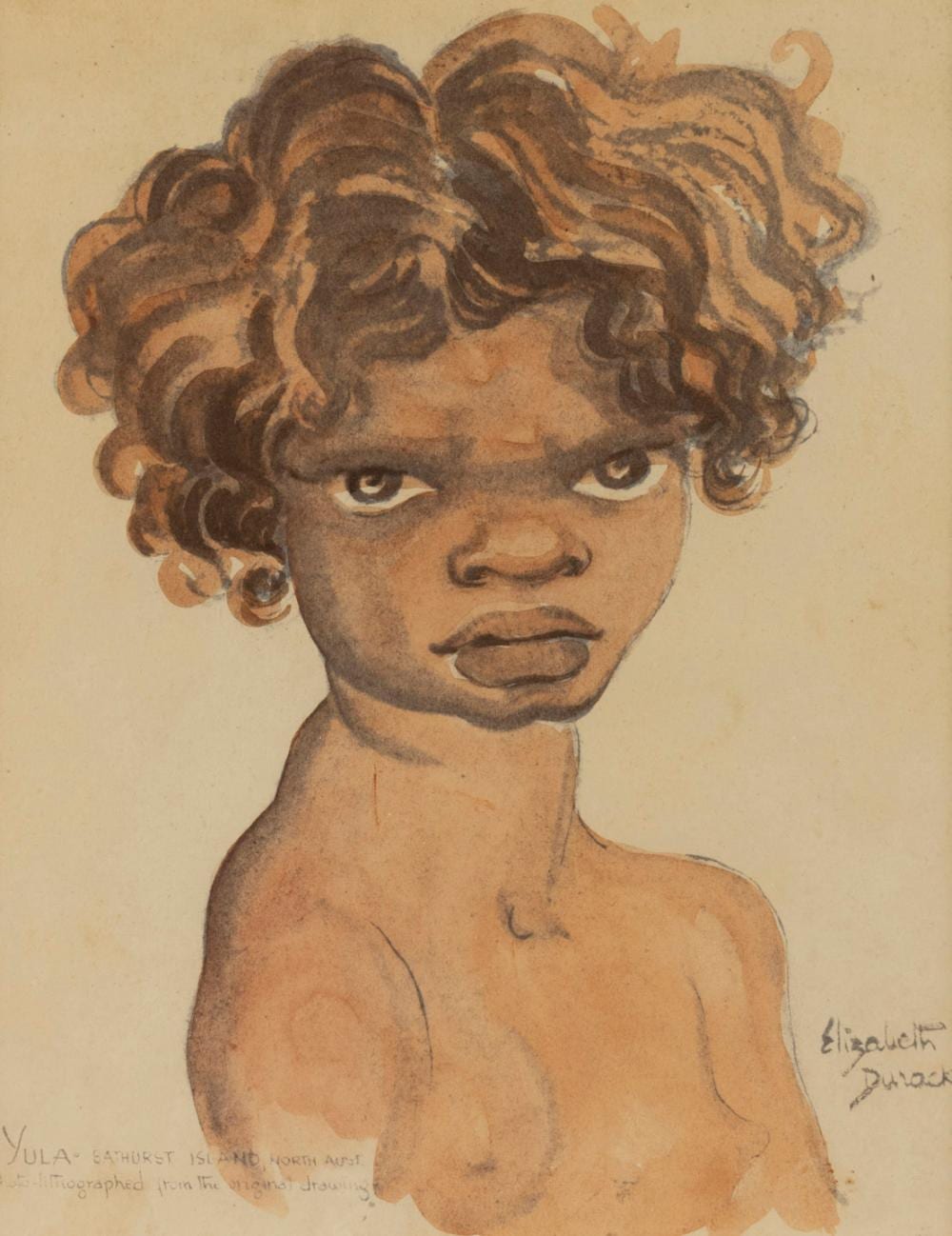 Elizabeth Durack comparable auction result: elizabeth durack 1915 2000 yula bathurst island north australian photolithograph signed and titled in the plate 26 x 21cm 40 x 32cm overall