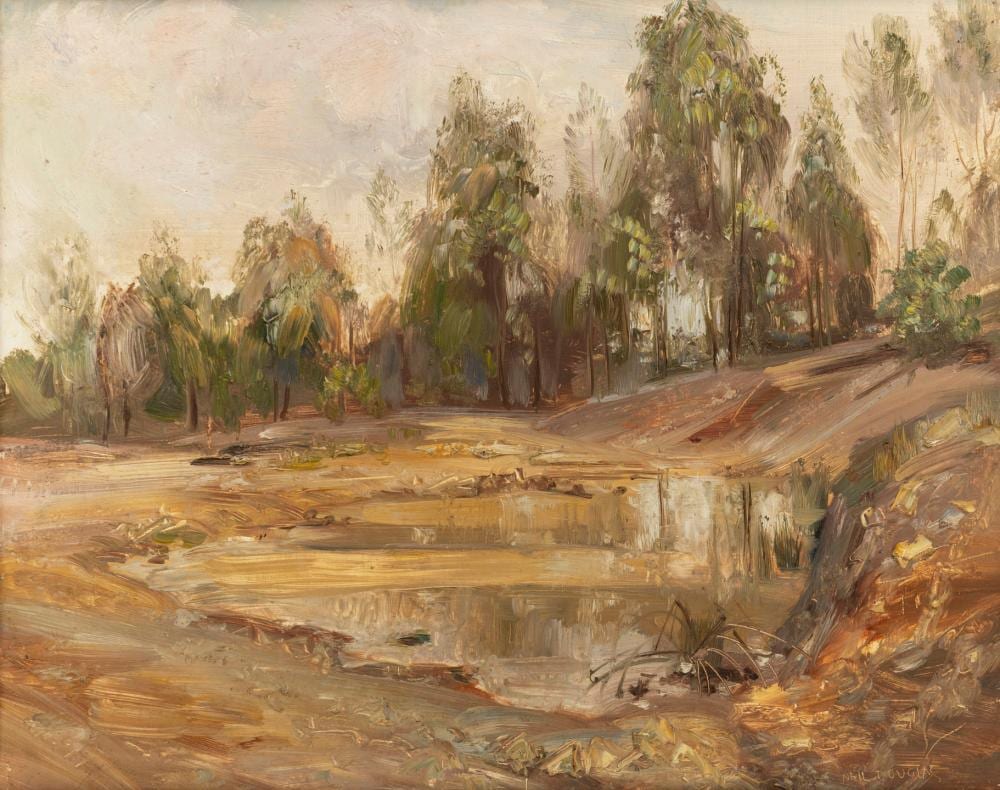 Neil Douglas comparable auction result: neil douglas 1911 2003 water hole oil on board signed lower right neil douglas 47 x 58cm 59 x 70cm overall