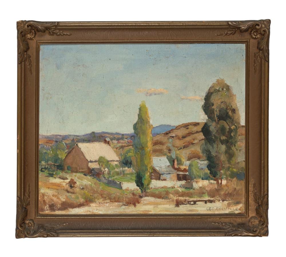 George Colville comparable auction result: george colville 1887 1970 farmhouse oil on canvas board signed lower right geo colville 38 x 45cm 47 x 54cm overall