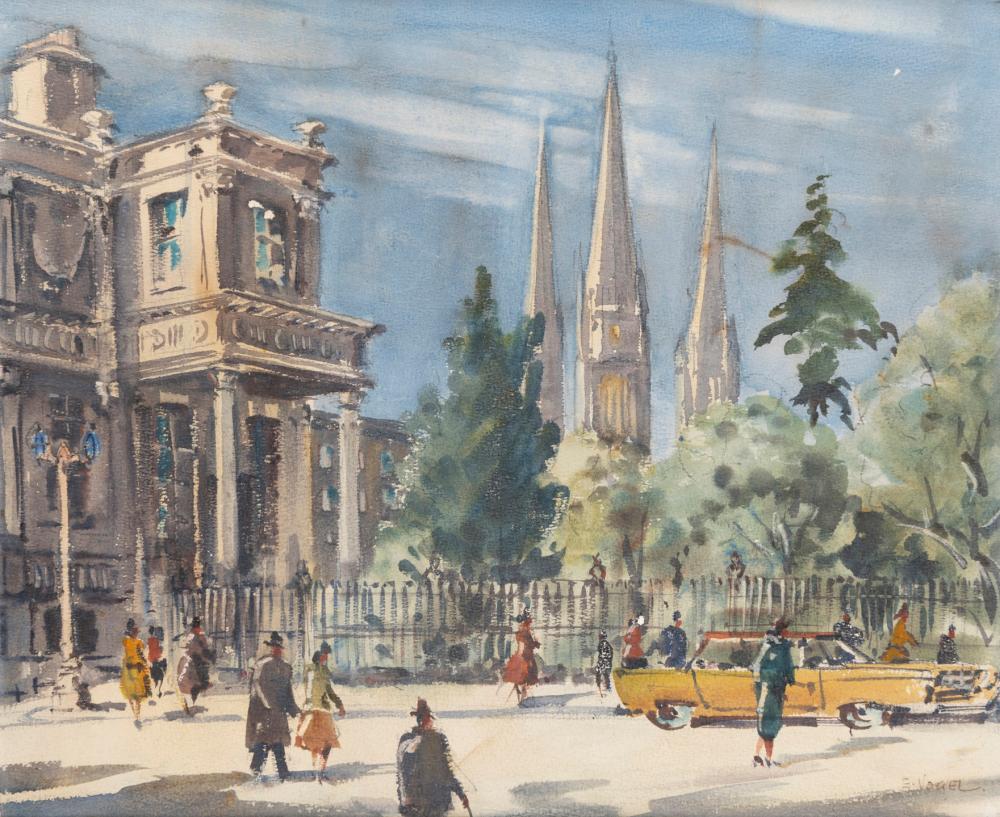 Ernest Vogel comparable auction result: ernest vogel 1909 1993 melbourne street scene watercolour signed lower right e vogel 37 x 45cm 50 x 57cm overall