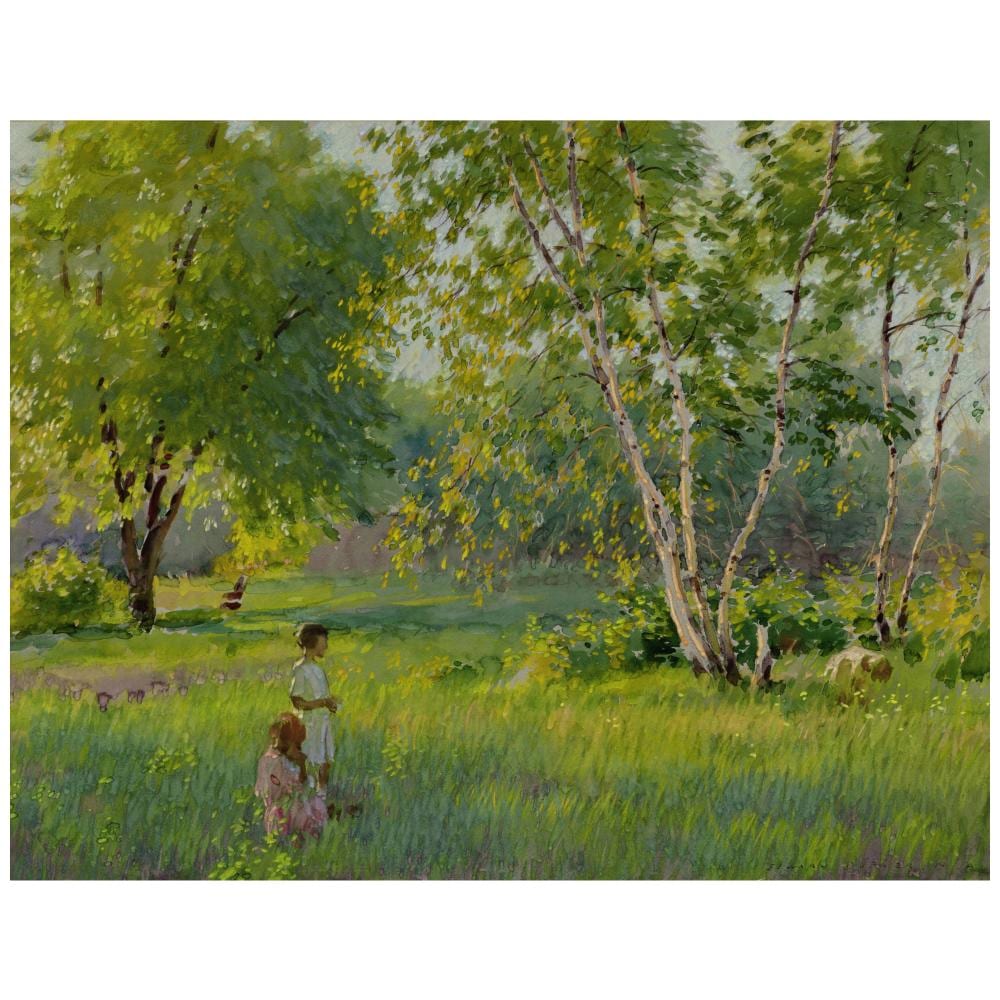 Edward Dufner comparable auction result: edward dufner 1872 1957 gathering flowers 19 x 24 3 4 in 48 3 x 62 9 cm
