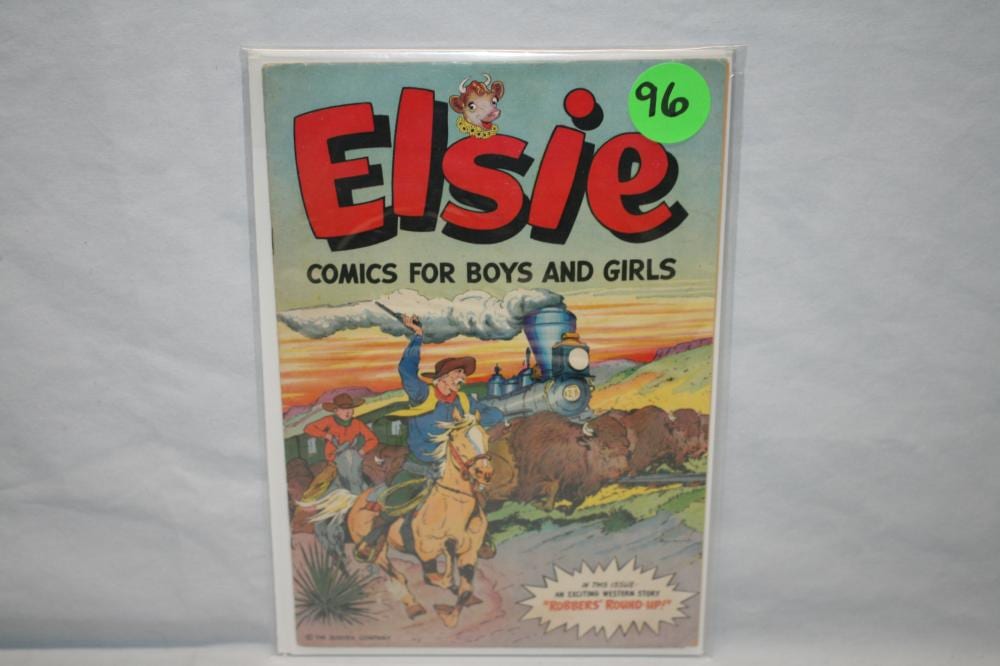 Framed cover of a comic book titled “Elsie,” with a cartoon mouse at the top and western scenes with cowboys and horses below.