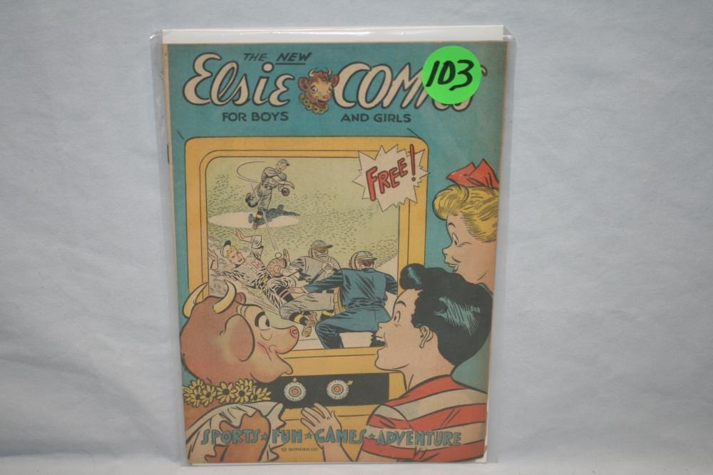 Front cover of “The New Elsie Comic” comic book showing an illustration of two children, soldiers, and a “FREE!” speech bubble.
