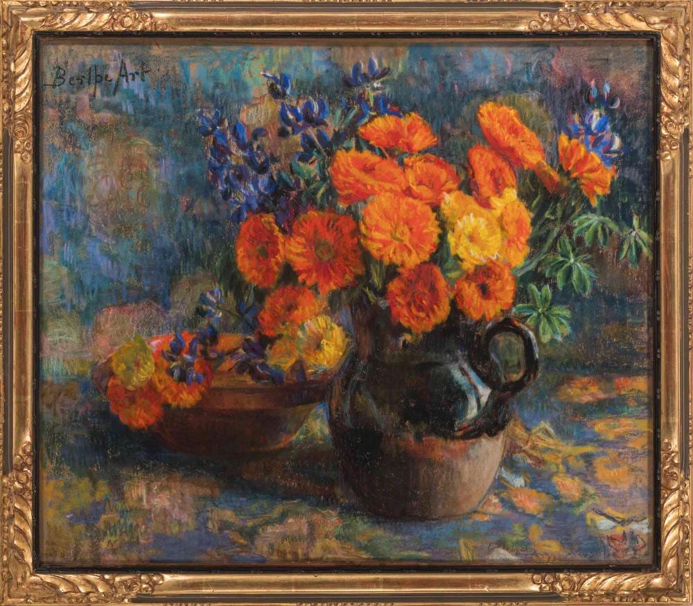 Berthe Art comparable auction result: berthe art jarro com flores pastel sobre papel dim aprox 52 x 61 cm