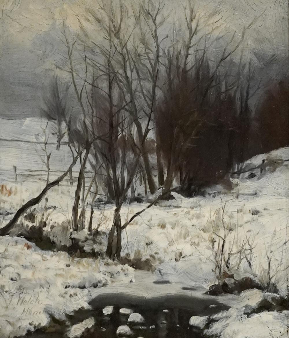 thaddeus welch american 1844 1919 winter landscape signed located munchen and dated 78 l r oil on canvas frame 18 1 2 x 16 1 2 in 47 x 41 9 cm · Weschler's · 2025-11-11 Thaddeus Welch comparable auction result: thaddeus welch american 1844 1919 winter landscape signed located munchen and dated 78 l r oil on canvas frame 18 1 2 x 16 1 2 in 47 x 41 9 cm