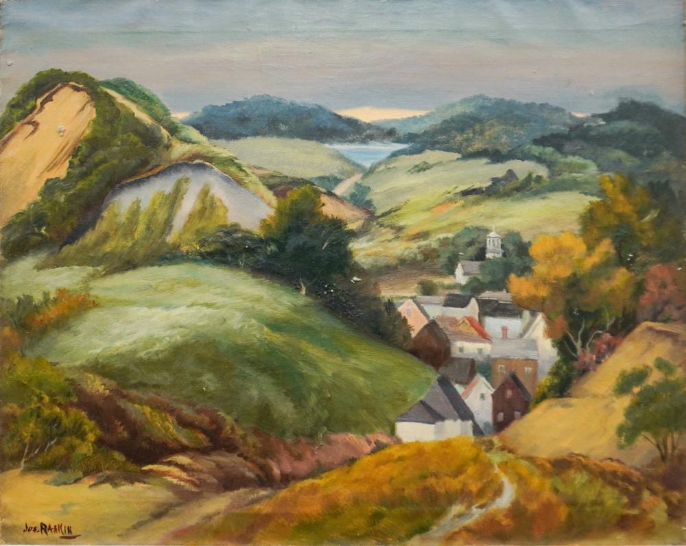 joseph raskin american 1897 1981 town in a landscape oil on canvas signed l l frame 32 3 4 x 39 1 4 in 83 2 x 99 7 cm · Weschler's · 2025-11-11 Joseph Raskin comparable auction result: joseph raskin american 1897 1981 town in a landscape oil on canvas signed l l frame 32 3 4 x 39 1 4 in 83 2 x 99 7 cm