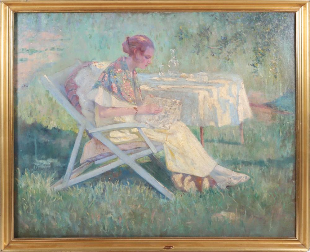 Marcel Canet comparable auction result: marcel canet oil on canvas lady in the garden