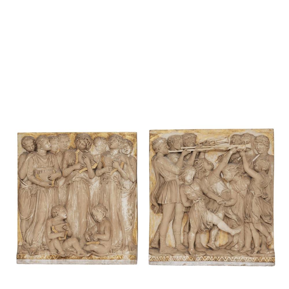Luca Della Robbia comparable auction result: a pair of italian parcel gilt plaster reliefs after luca della robbia