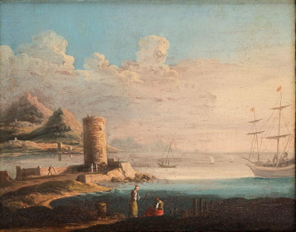 Alessio de Marchis comparable auction result: alessio de marchis napoli 1684 perugia 1754 landscape with circular tower and figures in the foreground