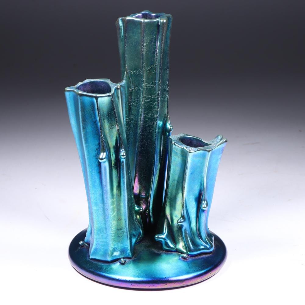 frederick carder steuben blue aurene 3 tree stump nouveau art glass vase 6 h x 4 diam · Ripley Auctions · 2025-11-22 Frederick Carder comparable auction result: frederick carder steuben blue aurene 3 tree stump nouveau art glass vase 6 h x 4 diam