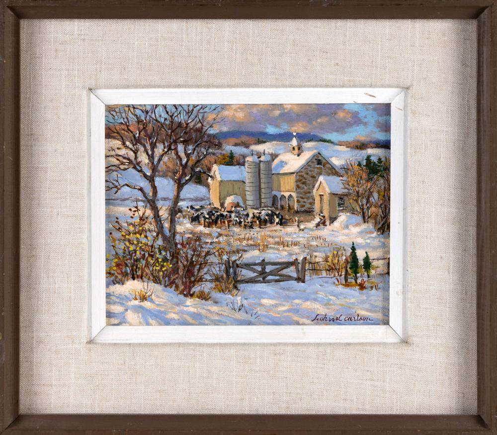 Sven Ohrvel Carlson comparable auction result: sven ohrvel carlson massachusetts new york 1911 2006 pennsylvania farm oil on board 8 x 10 framed 14 x 16